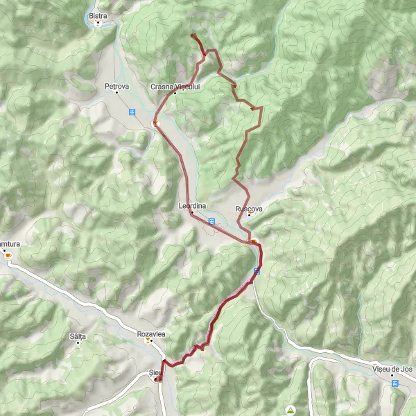 Map miniature of "Leordina Gravel Adventure" cycling inspiration in Nord-Vest, Romania. Generated by Tarmacs.app cycling route planner