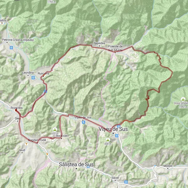 Map miniature of "Rozavlea Epic Gravel Route" cycling inspiration in Nord-Vest, Romania. Generated by Tarmacs.app cycling route planner