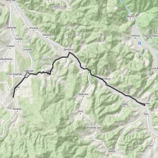 Map miniature of "Barșana Loop" cycling inspiration in Nord-Vest, Romania. Generated by Tarmacs.app cycling route planner