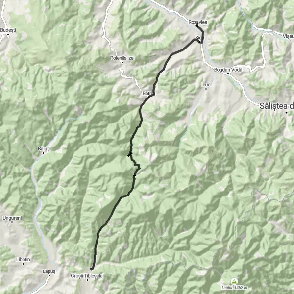 Map miniature of "Rozavlea Circuit" cycling inspiration in Nord-Vest, Romania. Generated by Tarmacs.app cycling route planner