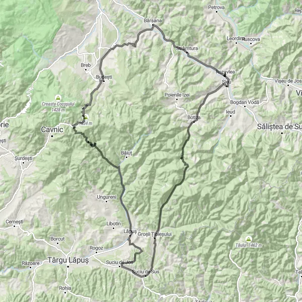 Map miniature of "Lăpuș Hills Challenge" cycling inspiration in Nord-Vest, Romania. Generated by Tarmacs.app cycling route planner