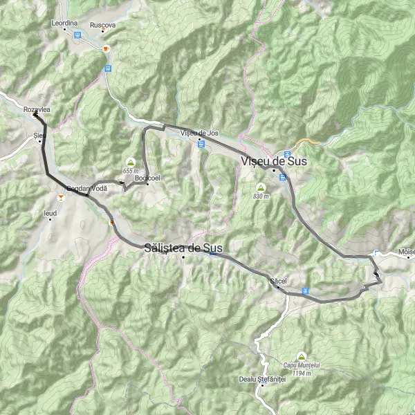 Map miniature of "Vișeu Adventure" cycling inspiration in Nord-Vest, Romania. Generated by Tarmacs.app cycling route planner