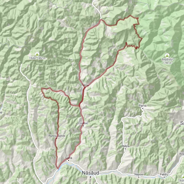 Map miniature of "Gravel Expedition: The Treasures of Salva" cycling inspiration in Nord-Vest, Romania. Generated by Tarmacs.app cycling route planner