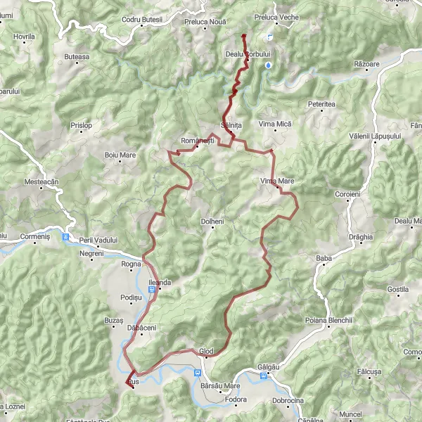 Map miniature of "The Glod Gravel Adventure" cycling inspiration in Nord-Vest, Romania. Generated by Tarmacs.app cycling route planner