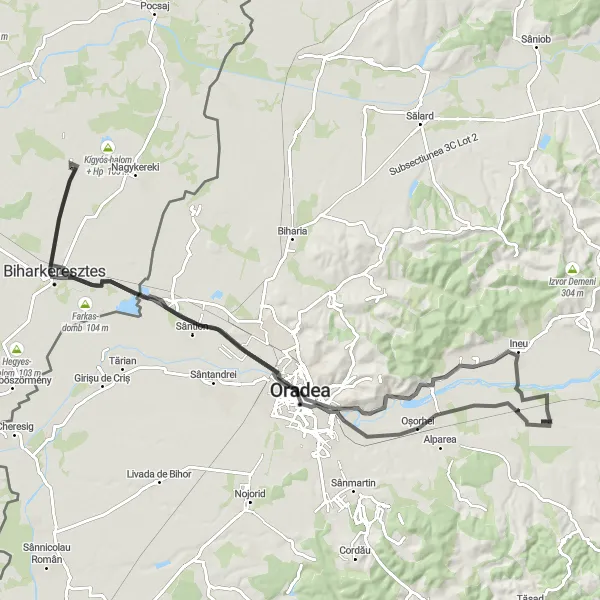 Map miniature of "The Oșorhei Circuit" cycling inspiration in Nord-Vest, Romania. Generated by Tarmacs.app cycling route planner