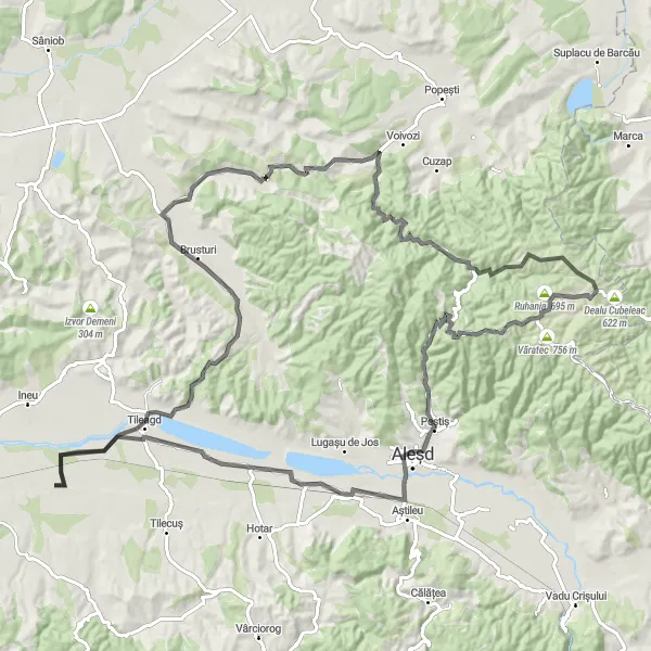 Map miniature of "The Uileacu de Criș Circuit" cycling inspiration in Nord-Vest, Romania. Generated by Tarmacs.app cycling route planner