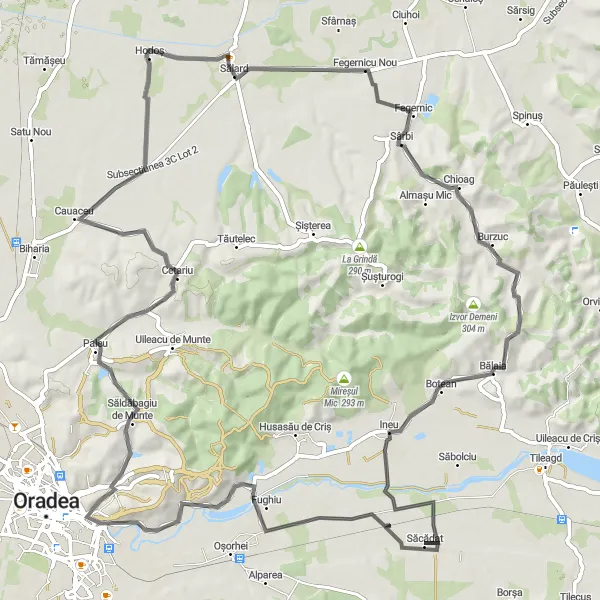 Map miniature of "Săcădat - Fughiu - La Ciuperca - Cetariu Loop" cycling inspiration in Nord-Vest, Romania. Generated by Tarmacs.app cycling route planner