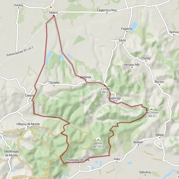 Map miniature of "Gravel Escape" cycling inspiration in Nord-Vest, Romania. Generated by Tarmacs.app cycling route planner