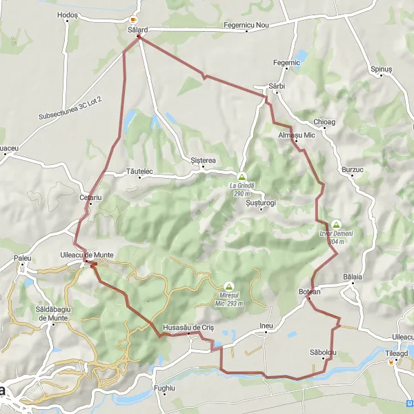 Map miniature of "Hidden Mountains" cycling inspiration in Nord-Vest, Romania. Generated by Tarmacs.app cycling route planner