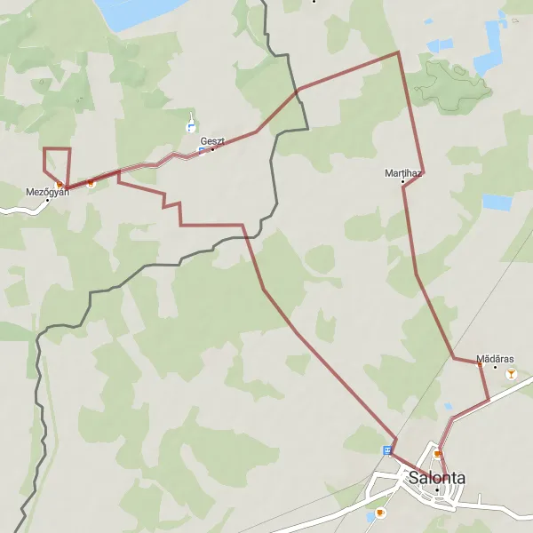 Map miniature of "Explore Salonta on Gravel" cycling inspiration in Nord-Vest, Romania. Generated by Tarmacs.app cycling route planner