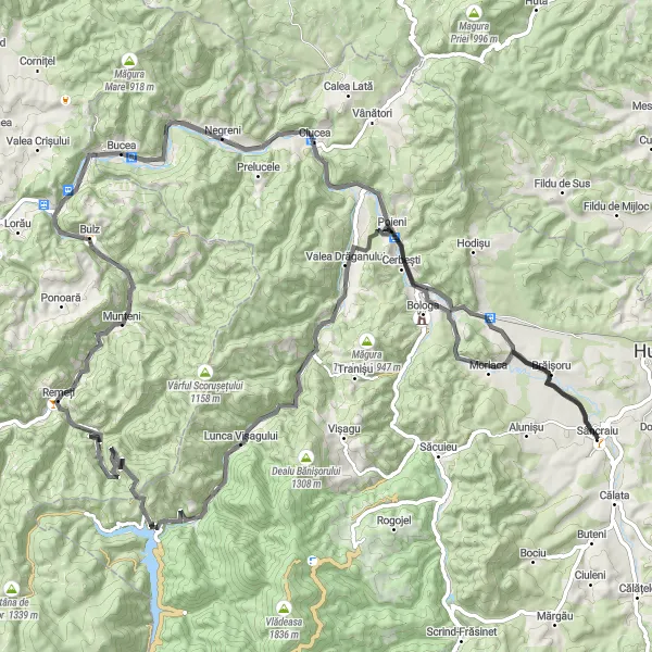 Map miniature of "Sâncraiu and Carelor Circuit" cycling inspiration in Nord-Vest, Romania. Generated by Tarmacs.app cycling route planner