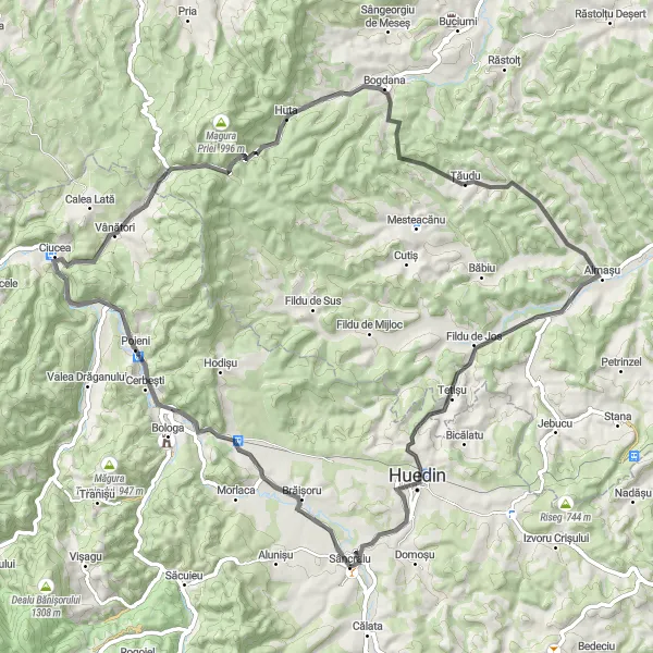 Map miniature of "Huedin Challenge" cycling inspiration in Nord-Vest, Romania. Generated by Tarmacs.app cycling route planner