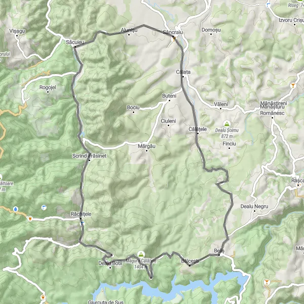 Map miniature of "Scenic Beliș Tour" cycling inspiration in Nord-Vest, Romania. Generated by Tarmacs.app cycling route planner