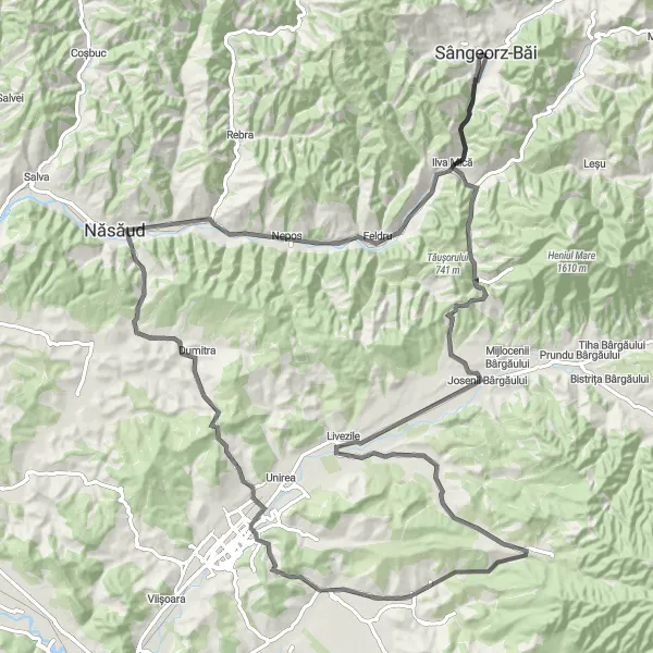 Map miniature of "Challenge the Mountains" cycling inspiration in Nord-Vest, Romania. Generated by Tarmacs.app cycling route planner