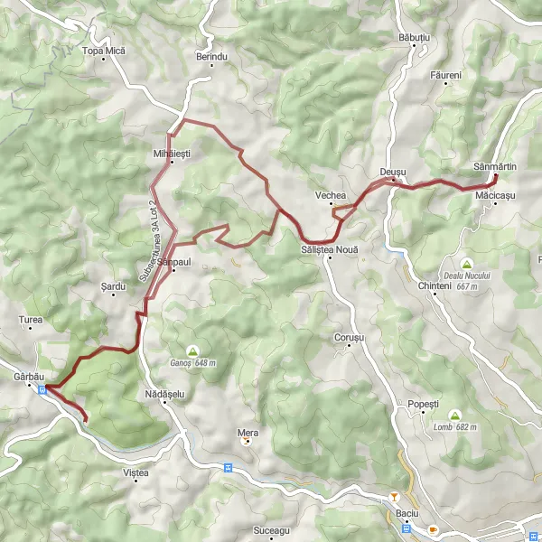 Map miniature of "Sânmărtin Gravel Adventure" cycling inspiration in Nord-Vest, Romania. Generated by Tarmacs.app cycling route planner