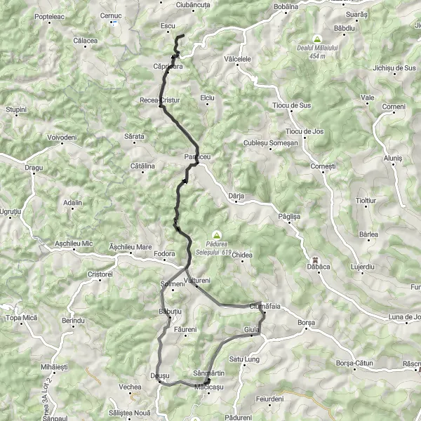 Map miniature of "The Porcului Hill Loop" cycling inspiration in Nord-Vest, Romania. Generated by Tarmacs.app cycling route planner