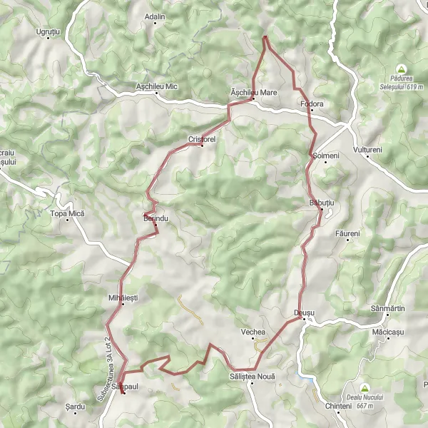 Map miniature of "Mountain Bike Adventure in Sânpaul and Surroundings" cycling inspiration in Nord-Vest, Romania. Generated by Tarmacs.app cycling route planner