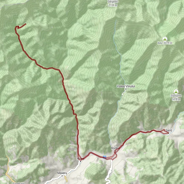 Map miniature of "Rodna - Anieș Loop" cycling inspiration in Nord-Vest, Romania. Generated by Tarmacs.app cycling route planner