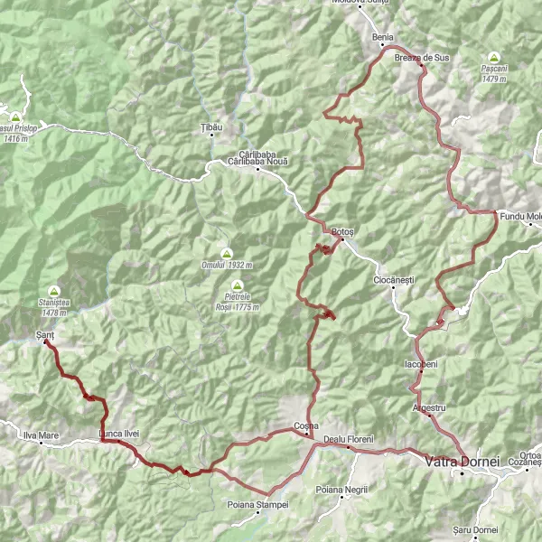 Map miniature of "Botoș - Colacu Loop" cycling inspiration in Nord-Vest, Romania. Generated by Tarmacs.app cycling route planner