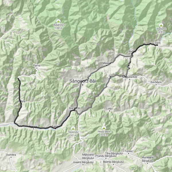 Map miniature of "Feldru Challenge" cycling inspiration in Nord-Vest, Romania. Generated by Tarmacs.app cycling route planner