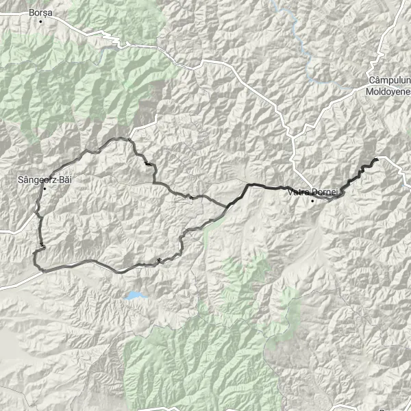 Map miniature of "Dorna Candrenilor - Rodna Loop" cycling inspiration in Nord-Vest, Romania. Generated by Tarmacs.app cycling route planner