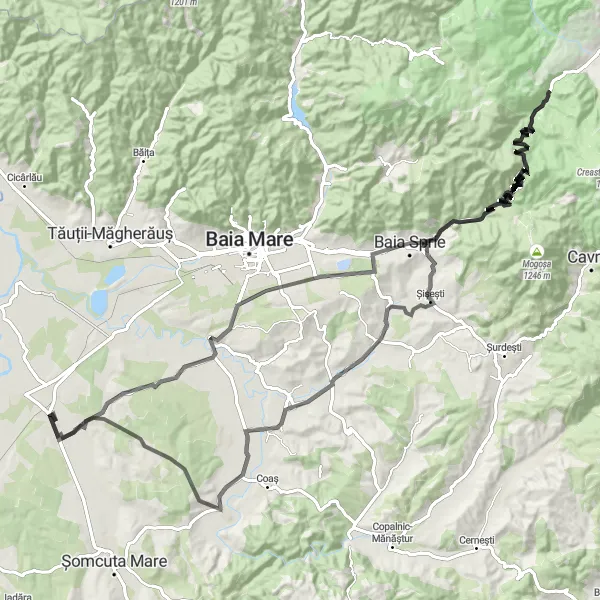 Map miniature of "Epic Mountain Challenge from Remetea Chioarului to Satulung" cycling inspiration in Nord-Vest, Romania. Generated by Tarmacs.app cycling route planner