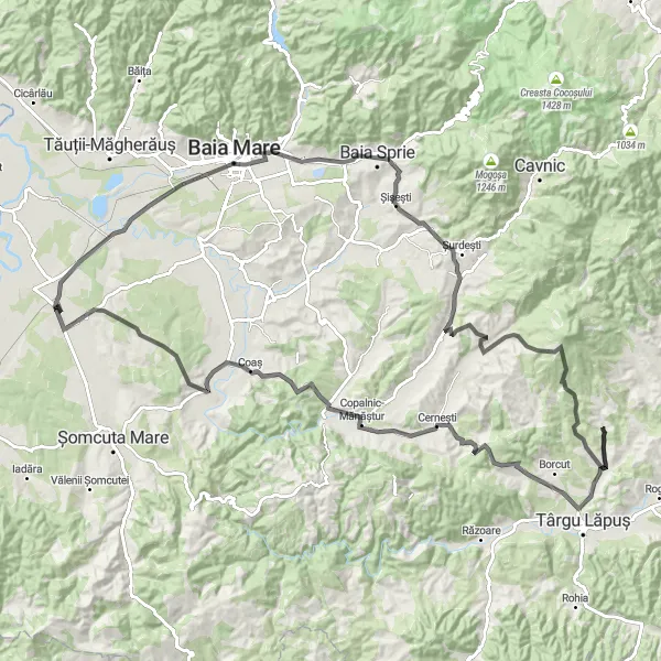 Map miniature of "Satulung Circuit" cycling inspiration in Nord-Vest, Romania. Generated by Tarmacs.app cycling route planner