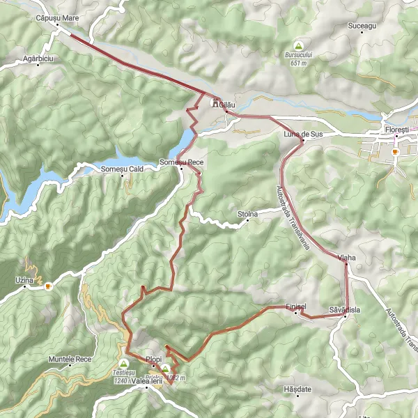 Map miniature of "Scenic Gravel Adventure" cycling inspiration in Nord-Vest, Romania. Generated by Tarmacs.app cycling route planner