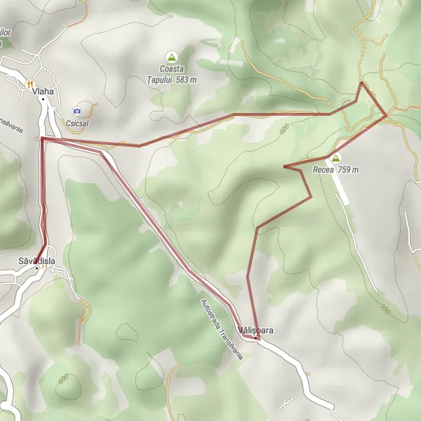 Map miniature of "Short Gravel Escape" cycling inspiration in Nord-Vest, Romania. Generated by Tarmacs.app cycling route planner