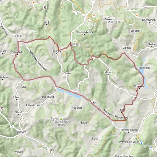 Map miniature of "Gravel Adventure" cycling inspiration in Nord-Vest, Romania. Generated by Tarmacs.app cycling route planner