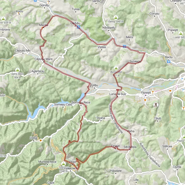 Map miniature of "Prislop Gravel Adventure" cycling inspiration in Nord-Vest, Romania. Generated by Tarmacs.app cycling route planner