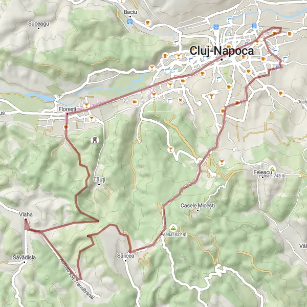 Map miniature of "Hidden Gravel Routes" cycling inspiration in Nord-Vest, Romania. Generated by Tarmacs.app cycling route planner