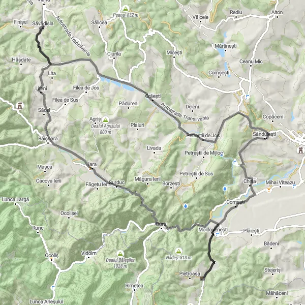 Map miniature of "Belvedere Tour" cycling inspiration in Nord-Vest, Romania. Generated by Tarmacs.app cycling route planner