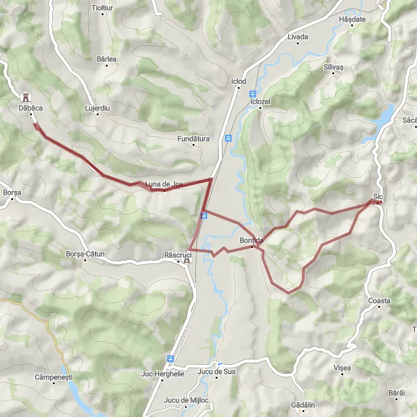 Map miniature of "Bonțida Gravel Loop" cycling inspiration in Nord-Vest, Romania. Generated by Tarmacs.app cycling route planner