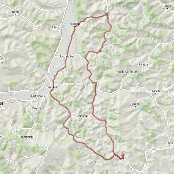 Map miniature of "Gravel Adventure in Gădălin" cycling inspiration in Nord-Vest, Romania. Generated by Tarmacs.app cycling route planner