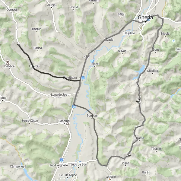 Map miniature of "Coasta Country Road" cycling inspiration in Nord-Vest, Romania. Generated by Tarmacs.app cycling route planner