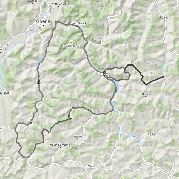 Map miniature of "Cluj Loop via Sic" cycling inspiration in Nord-Vest, Romania. Generated by Tarmacs.app cycling route planner