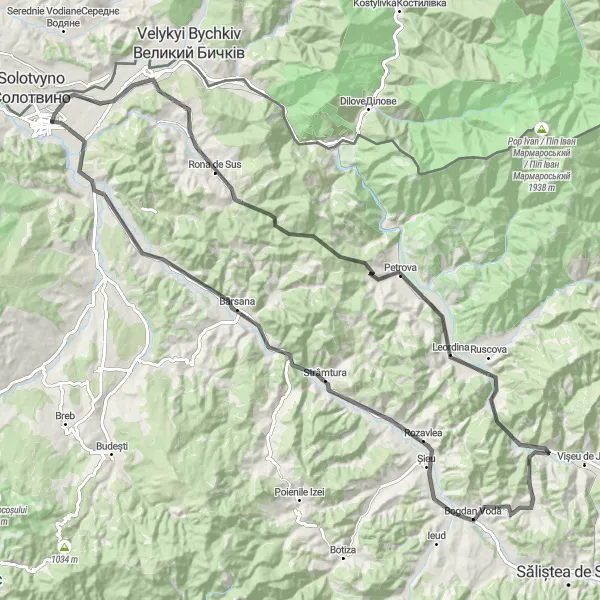 Map miniature of "Road to Tranquility" cycling inspiration in Nord-Vest, Romania. Generated by Tarmacs.app cycling route planner