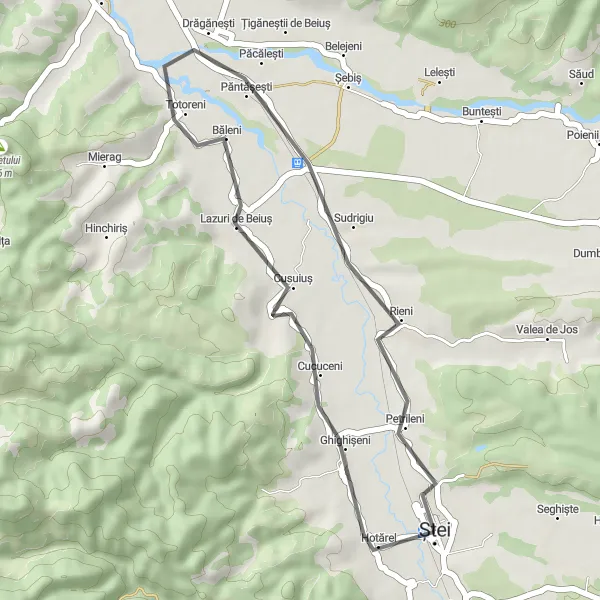 Map miniature of "Ghighișeni Loop" cycling inspiration in Nord-Vest, Romania. Generated by Tarmacs.app cycling route planner