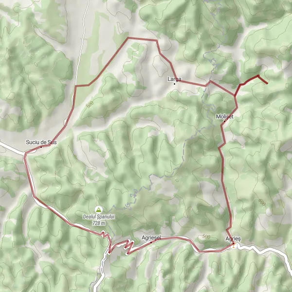 Map miniature of "The Larga Forest Escape" cycling inspiration in Nord-Vest, Romania. Generated by Tarmacs.app cycling route planner