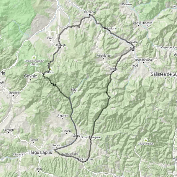 Map miniature of "The Budești Cavnic Discovery" cycling inspiration in Nord-Vest, Romania. Generated by Tarmacs.app cycling route planner