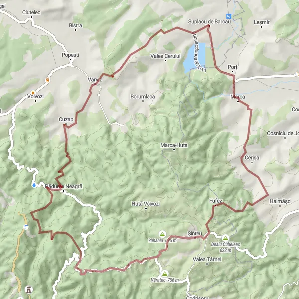 Map miniature of "Glorious Gravel Adventure" cycling inspiration in Nord-Vest, Romania. Generated by Tarmacs.app cycling route planner