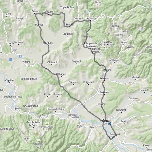 Map miniature of "Sâmbăta Loop" cycling inspiration in Nord-Vest, Romania. Generated by Tarmacs.app cycling route planner