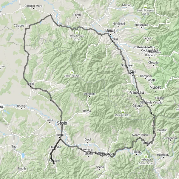 Map miniature of "The Ultimate Road Cycling Challenge: Lazuri de Beiuș to Tărcaia" cycling inspiration in Nord-Vest, Romania. Generated by Tarmacs.app cycling route planner