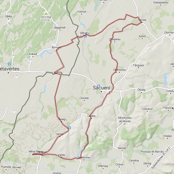 Map miniature of "Tarcea Loop Gravel Route" cycling inspiration in Nord-Vest, Romania. Generated by Tarmacs.app cycling route planner