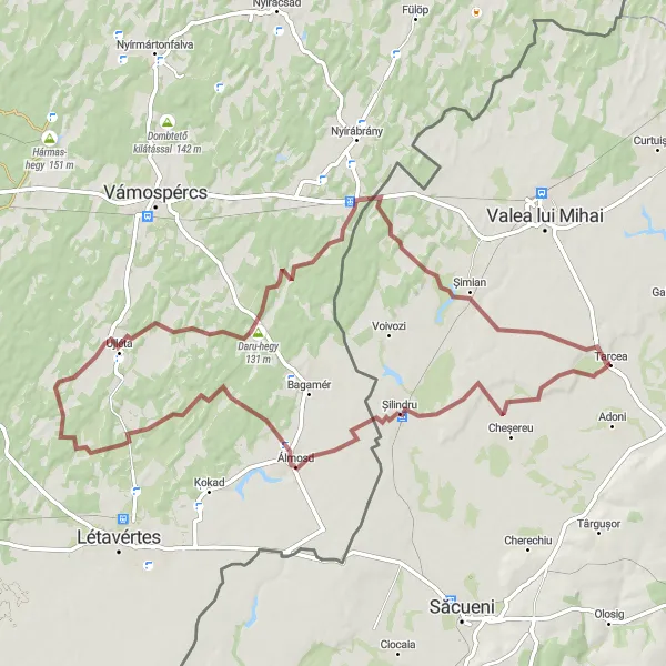 Map miniature of "Tarcea Gravel Adventure" cycling inspiration in Nord-Vest, Romania. Generated by Tarmacs.app cycling route planner