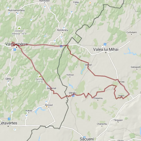 Map miniature of "Scenic Gravel Ride to Adoni" cycling inspiration in Nord-Vest, Romania. Generated by Tarmacs.app cycling route planner