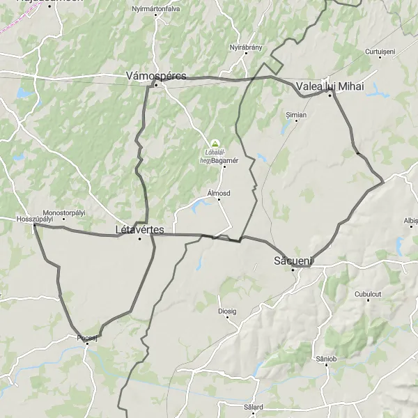 Map miniature of "Road to Valea lui Mihai" cycling inspiration in Nord-Vest, Romania. Generated by Tarmacs.app cycling route planner