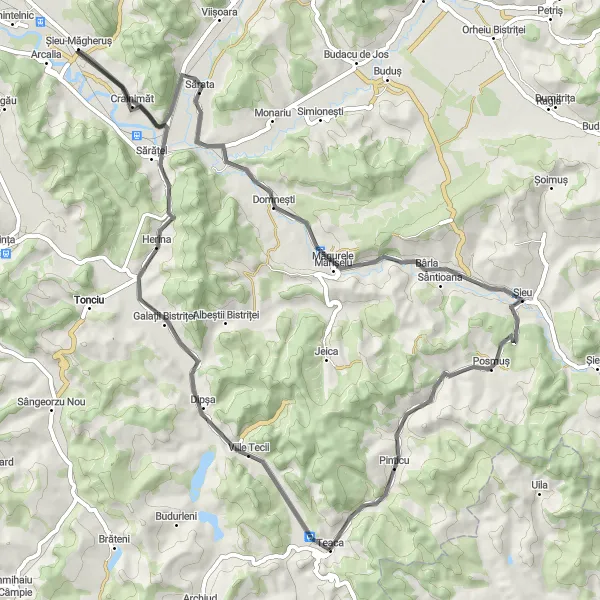 Map miniature of "Herina and Sărata Scenic Road" cycling inspiration in Nord-Vest, Romania. Generated by Tarmacs.app cycling route planner