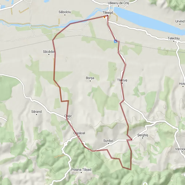 Map miniature of "Discovering Tileagd Gravel Route" cycling inspiration in Nord-Vest, Romania. Generated by Tarmacs.app cycling route planner